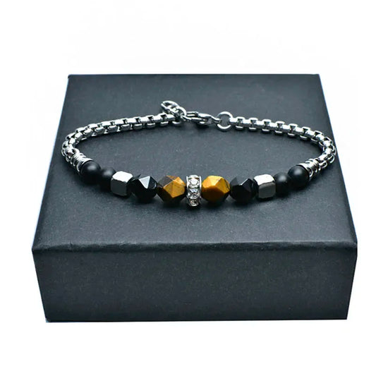 Adjustable Natural Tiger Eye Stone Bead Bracelet Men Stainless Steel Bracelet for Men Gift for Him Pulseira Masculina